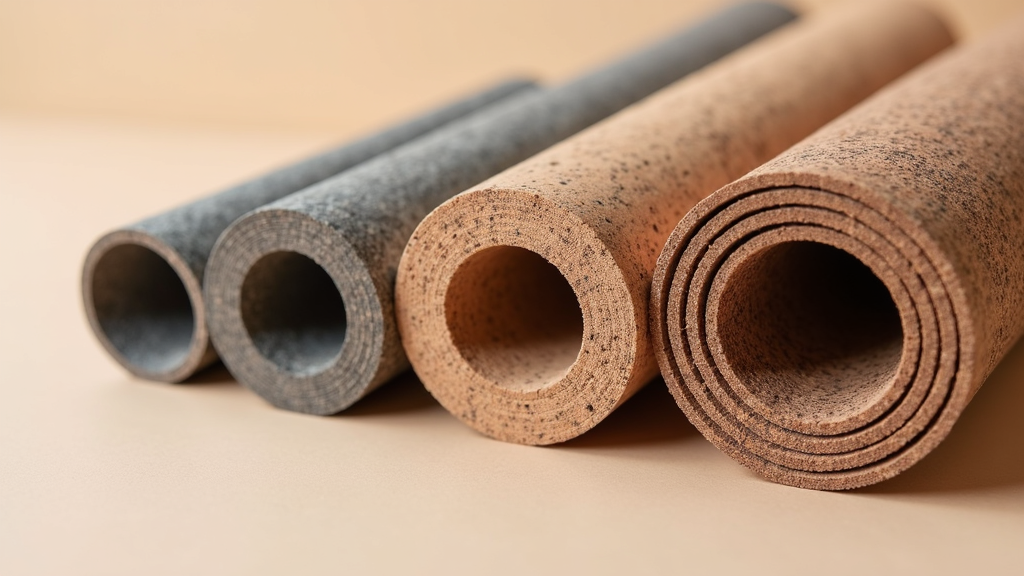 A flat lay of top yoga mat brands showing their unique textures and natural materials.